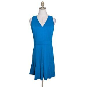 Banana Republic Sleeveless Dress Size P8 Solid Blue V-Neck Fit & Flare Career